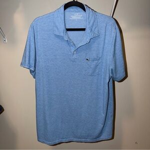 Vineyard Vines Men's Heather Light Blue Polo with Chest Pocket
